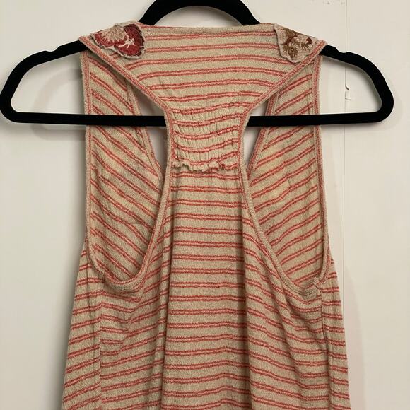Free People XS stripe floral tank top summer beach cream bohemian boho casual - Picture 6 of 8